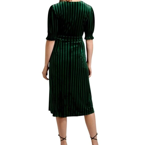 Modcloth NWT A Victorian Drama Green Striped Velvet Wrap Midi Dress Size XL - Picture 4 of 12